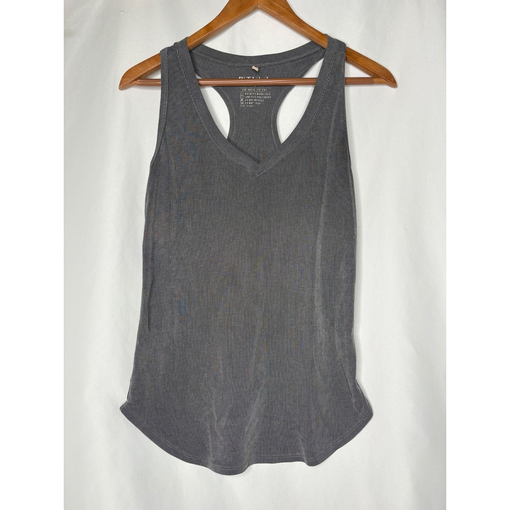 P'TULA Womens M Ribbed Racerback Tank Top Grey Striped V-Neck Gym Athletic